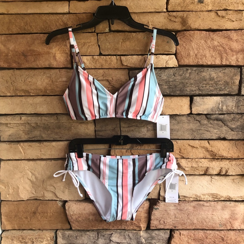 Hurley white multicolor stripe bikini swimsuit NWT
